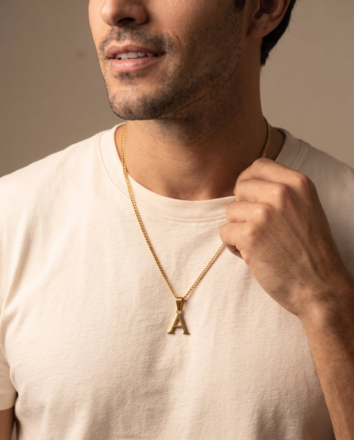 Gold Letter Pendant with Chain - iceandgold