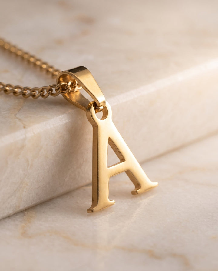 Gold Letter Pendant with Chain - iceandgold