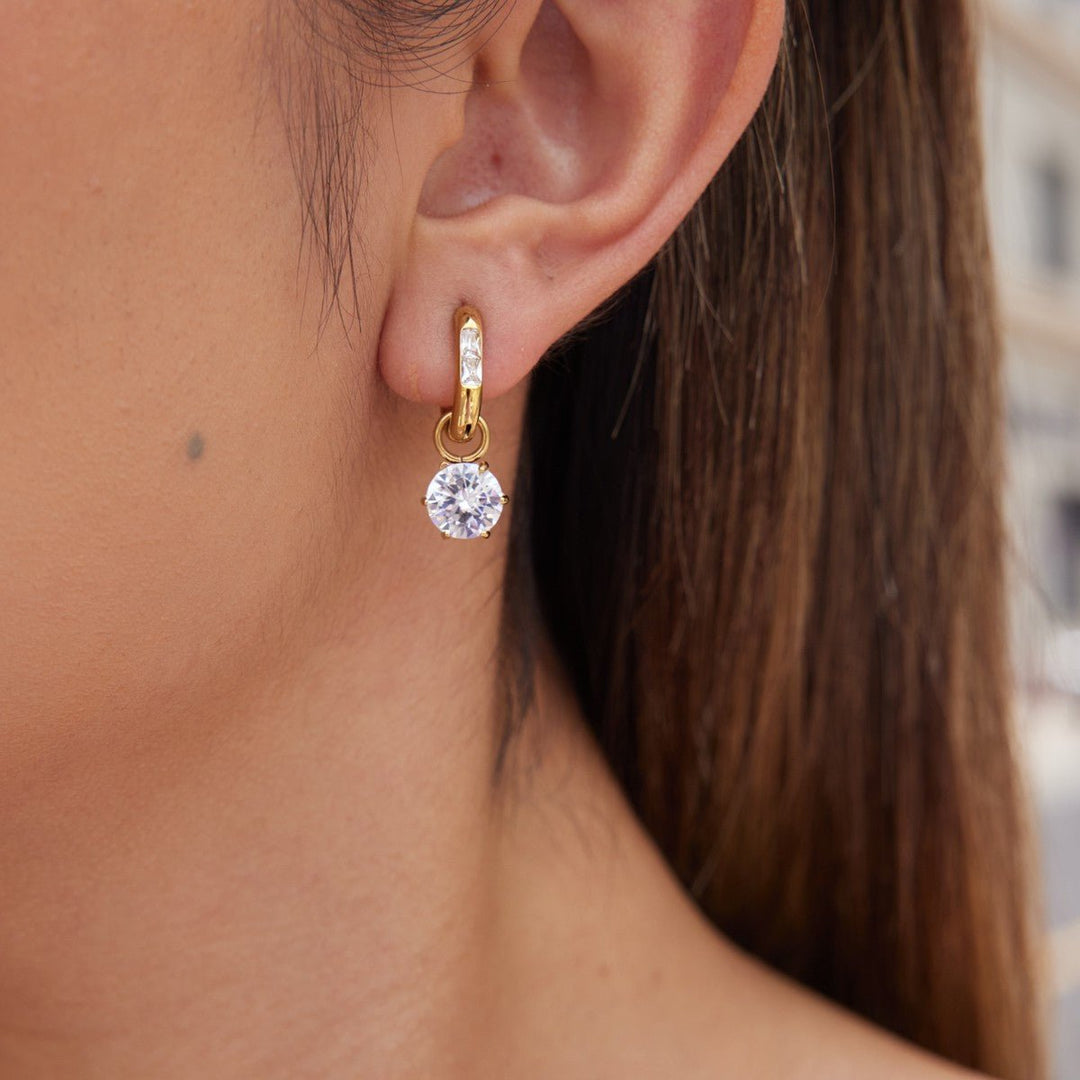 Gold Solitaire Drop Huggies - iceandgold