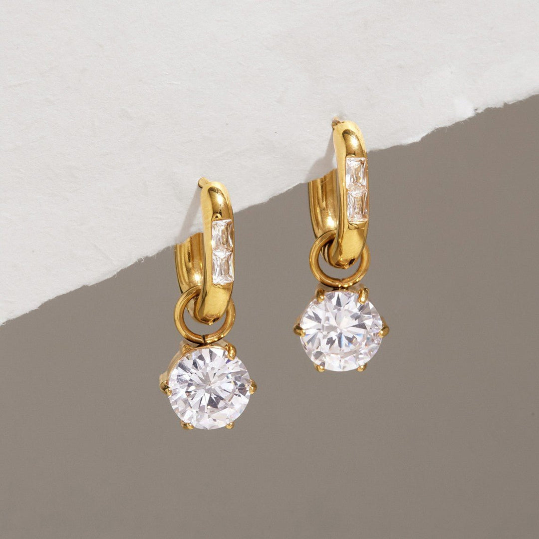 Gold Solitaire Drop Huggies - iceandgold