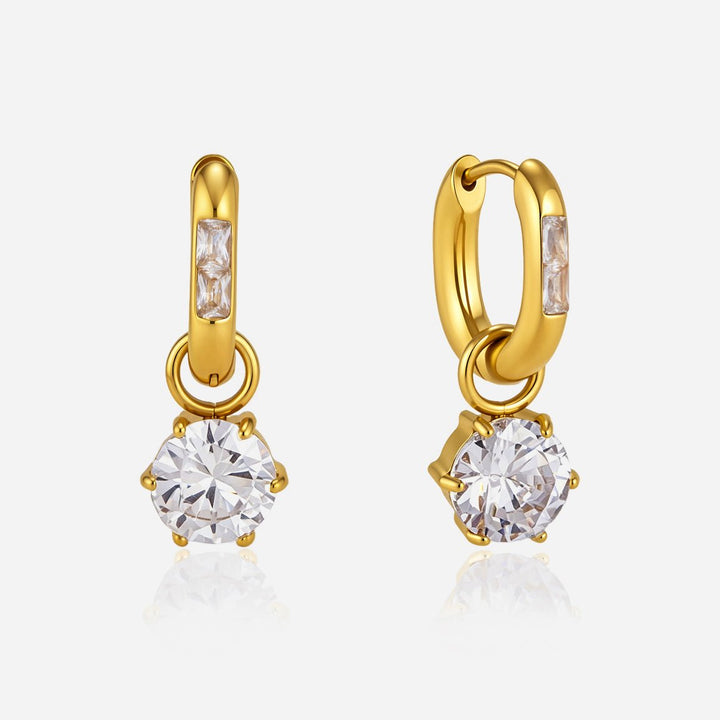Gold Solitaire Drop Huggies - iceandgold