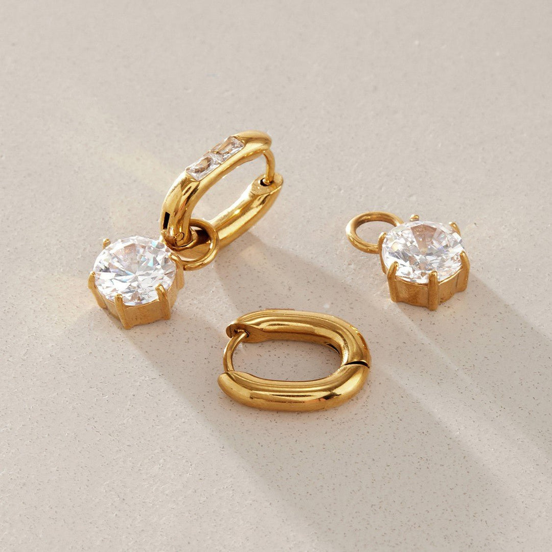 Gold Solitaire Drop Huggies - iceandgold