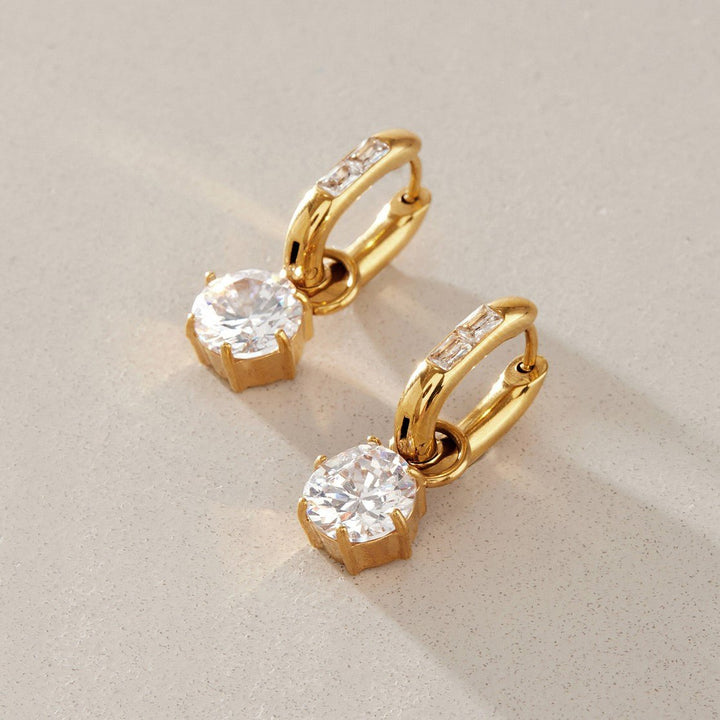 Gold Solitaire Drop Huggies - iceandgold