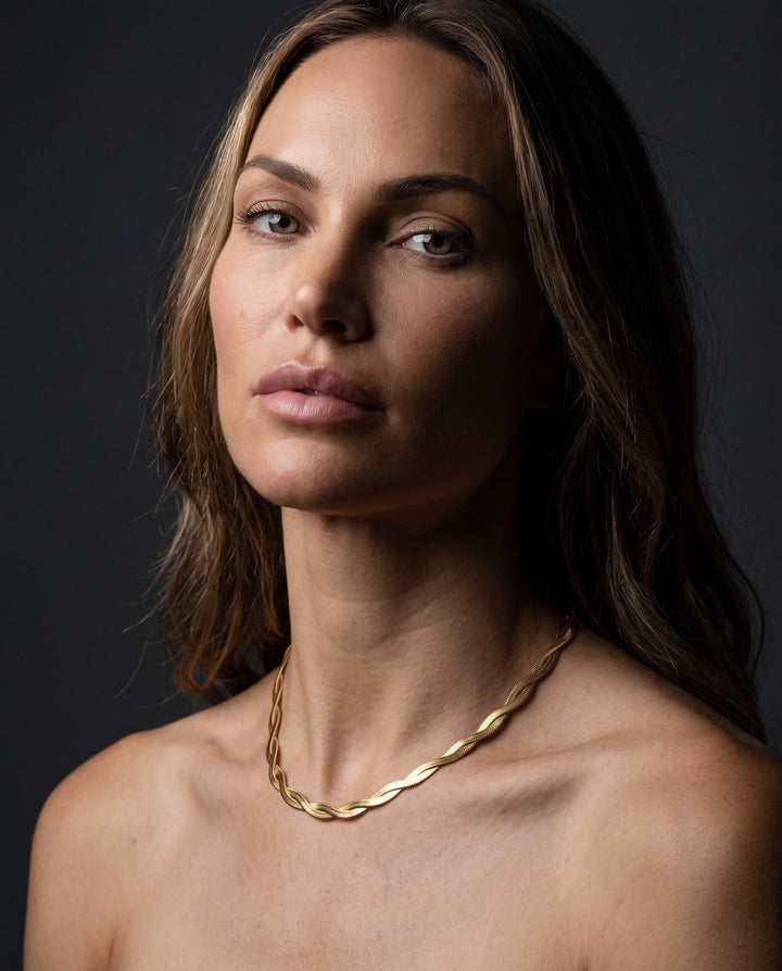 Gold Twisted Herringbone Necklace - iceandgold