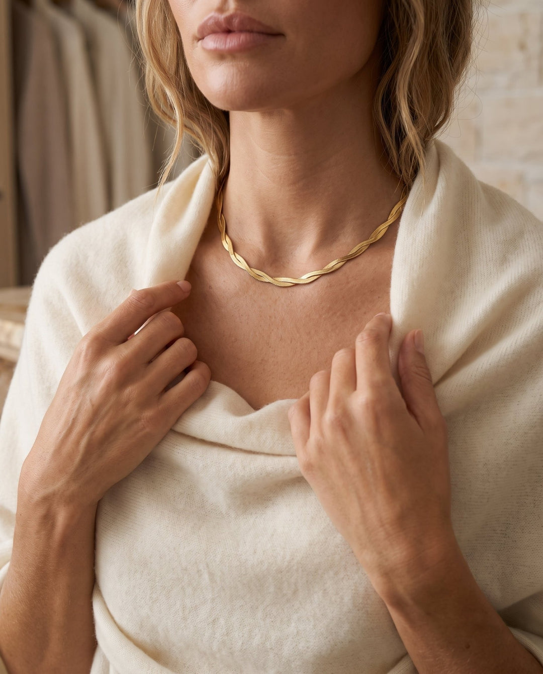 Gold Twisted Herringbone Necklace - iceandgold