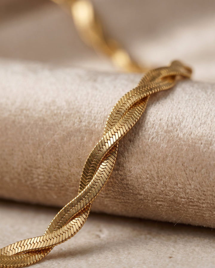 Gold Twisted Herringbone Necklace - iceandgold