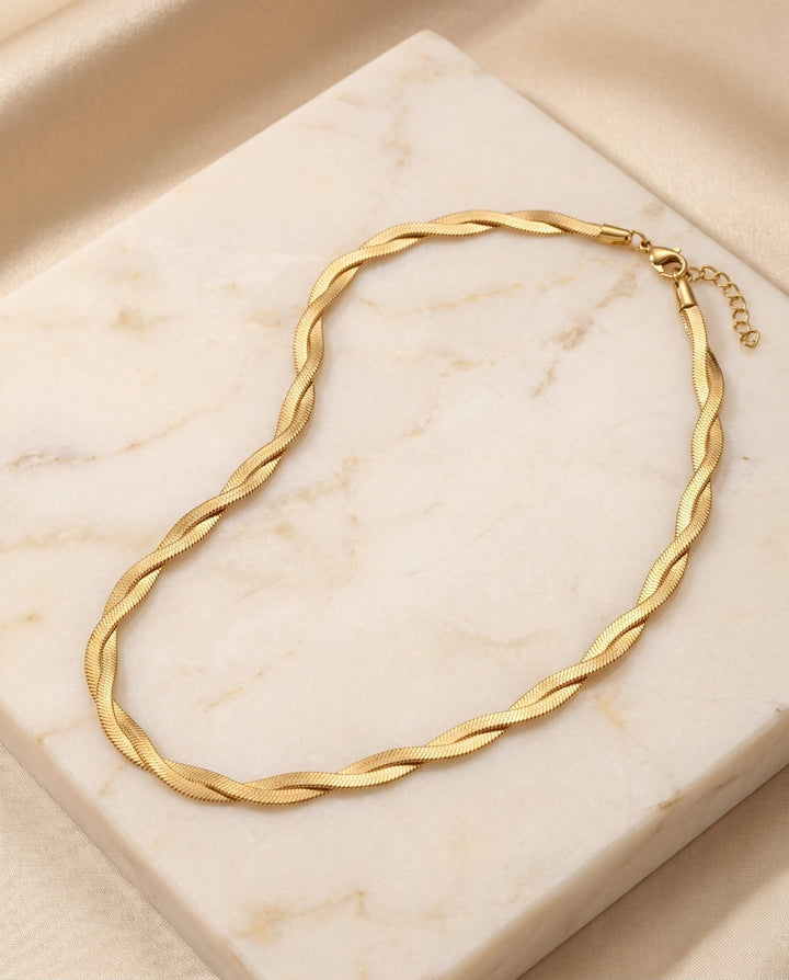 Gold Twisted Herringbone Necklace - iceandgold
