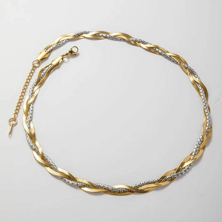 Two Tone Twisted Herringbone Necklace
