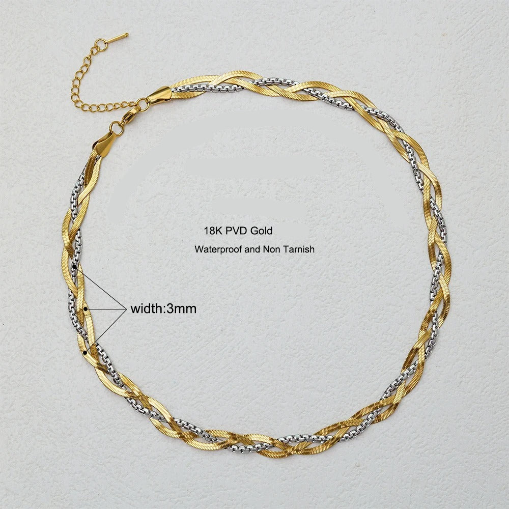 Two Tone Twisted Herringbone Necklace