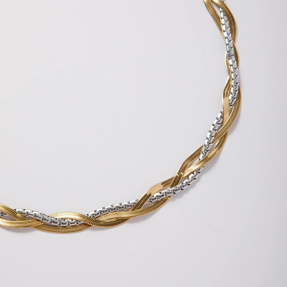 Two Tone Twisted Herringbone Necklace