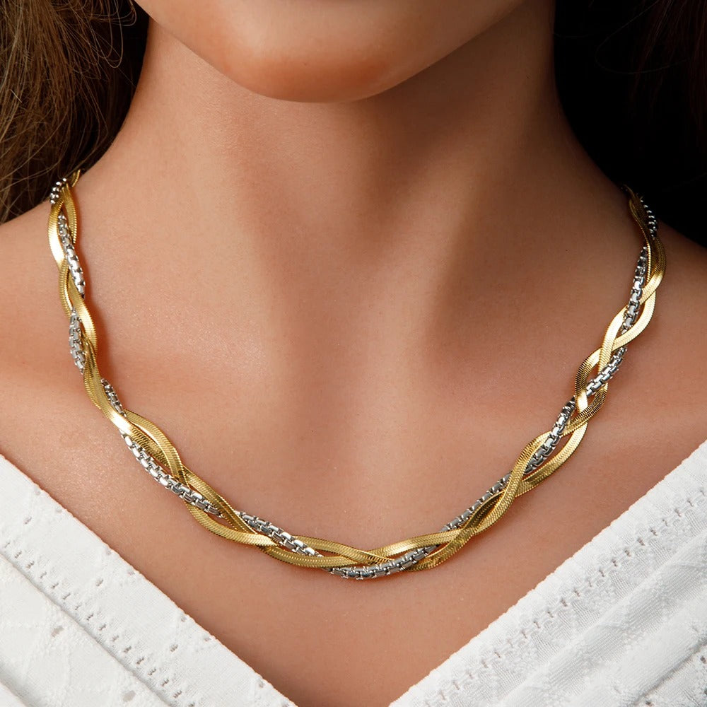 Two Tone Twisted Herringbone Necklace