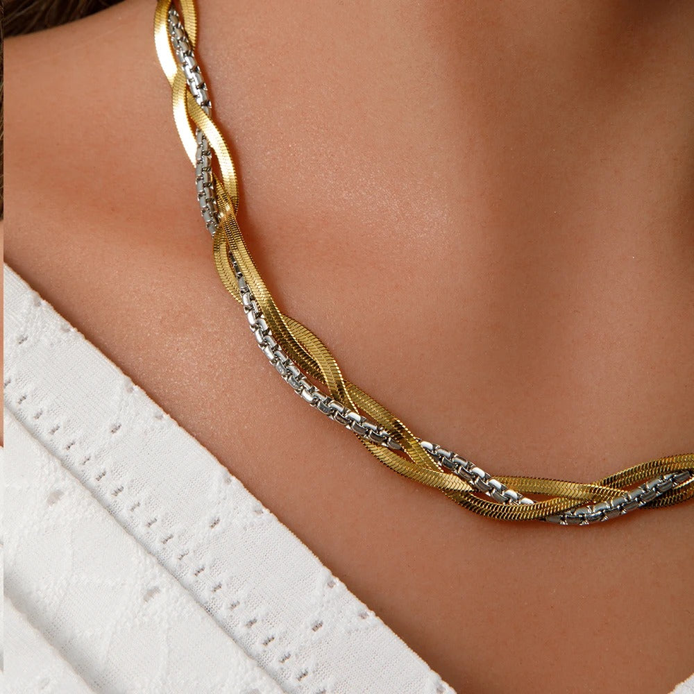 Two Tone Twisted Herringbone Necklace