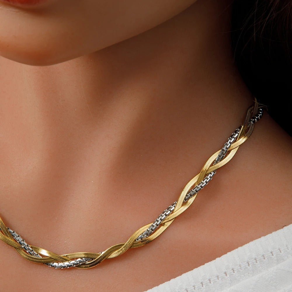 Mixed Metal Twisted Herringbone Necklace - iceandgold