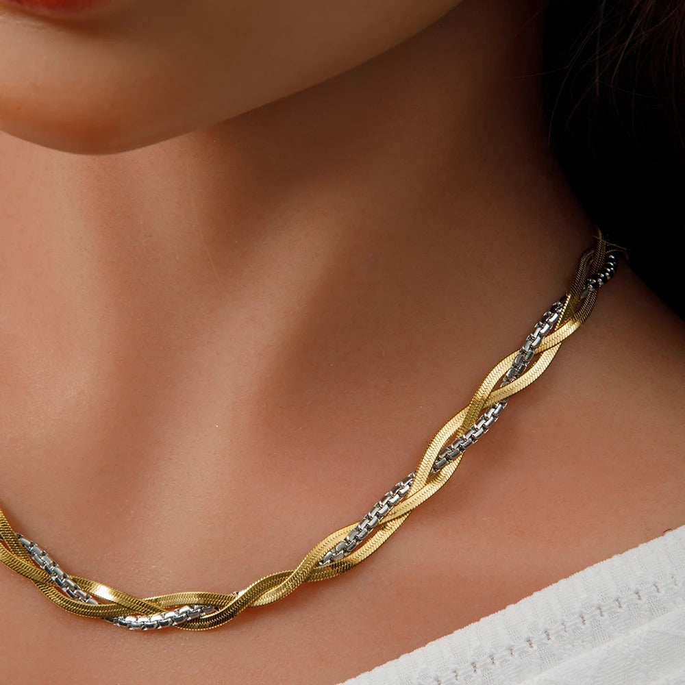 Two Tone Twisted Herringbone Necklace