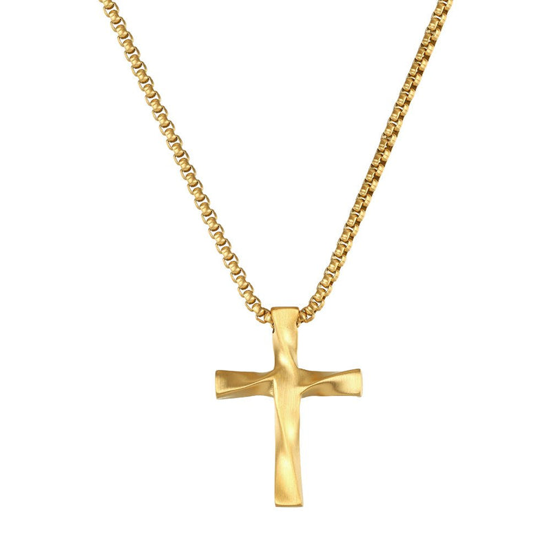 Men's Gold Wavy Cross Pendant with Chain - iceandgold