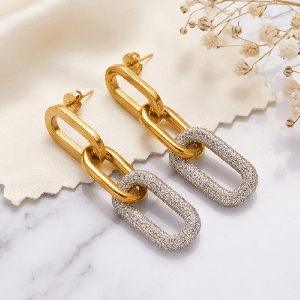 Mixed Metal Link Earrings - iceandgold
