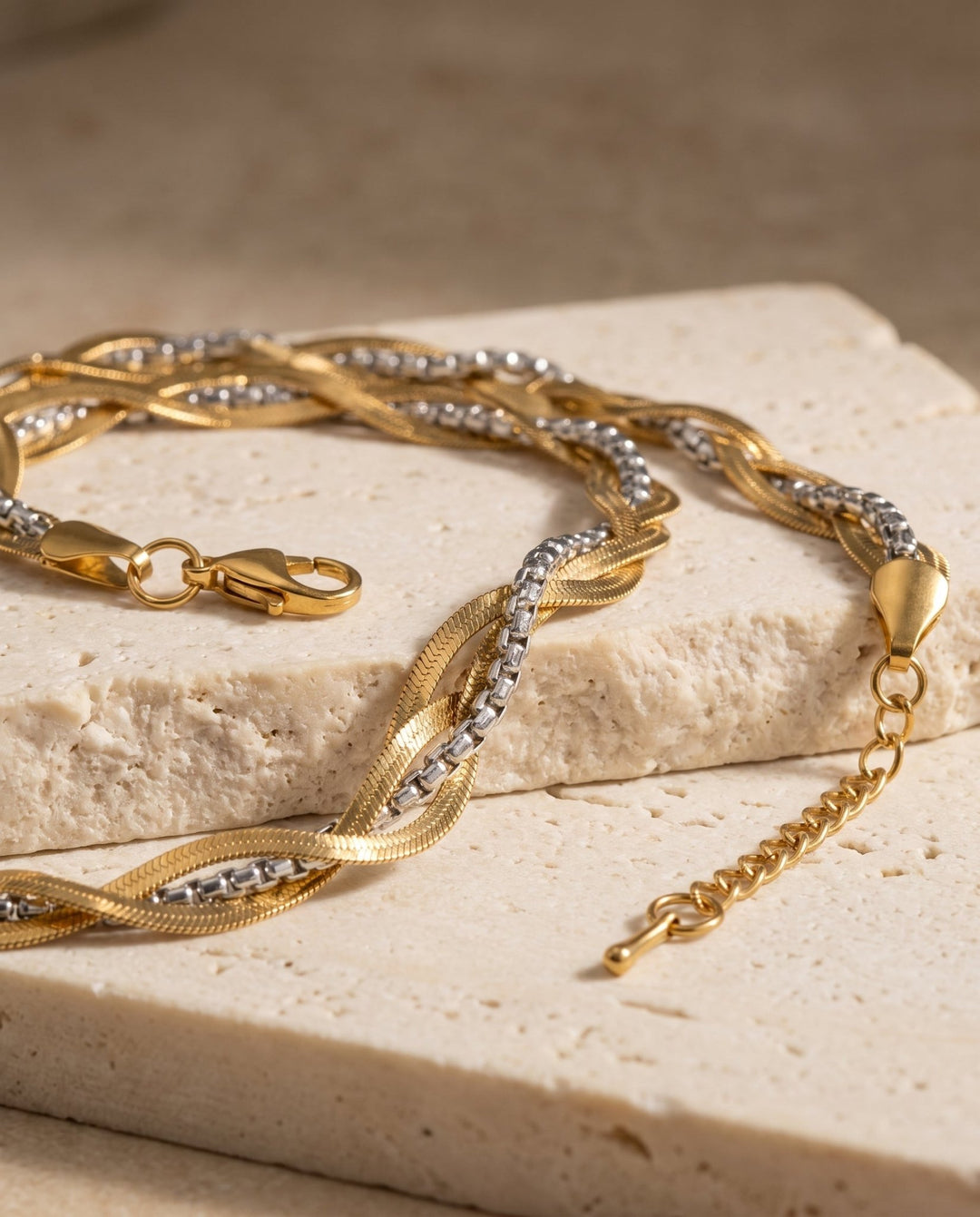 Mixed Metal Twisted Herringbone Necklace - iceandgold