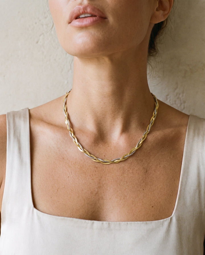 Mixed Metal Twisted Herringbone Necklace - iceandgold