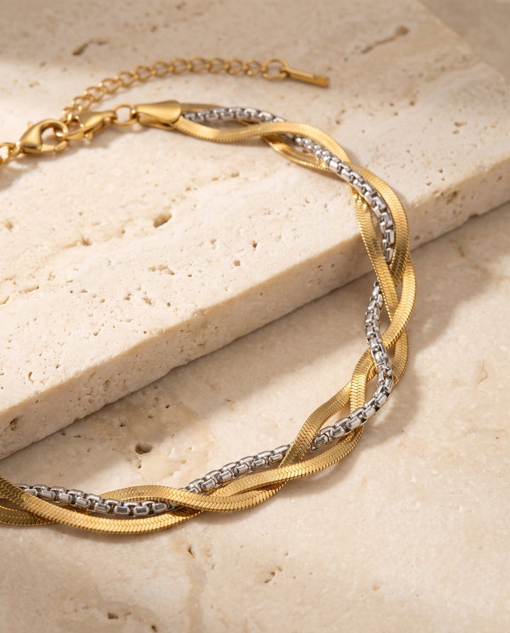 Mixed Metal Twisted Herringbone Necklace - iceandgold
