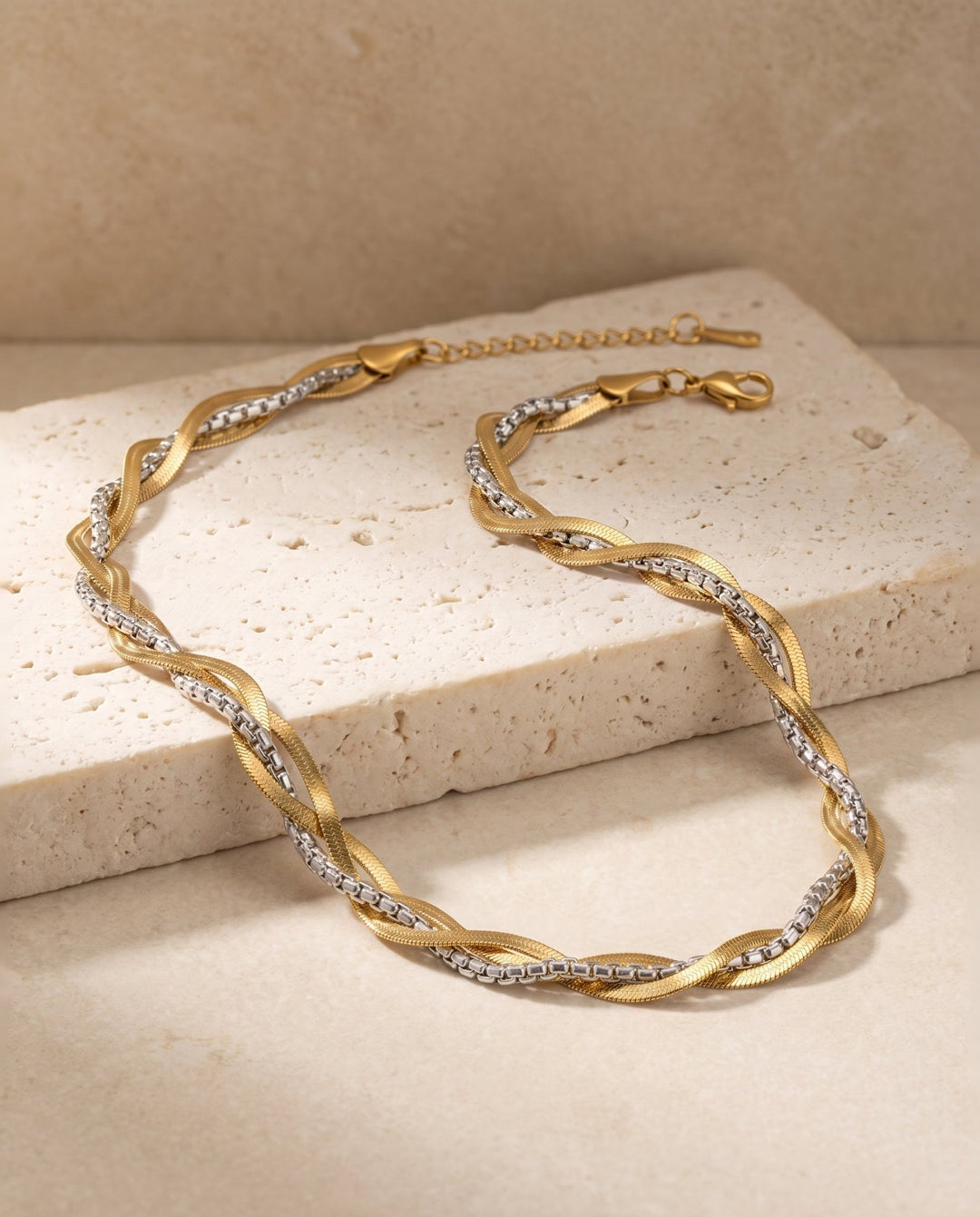 Mixed Metal Twisted Herringbone Necklace - iceandgold
