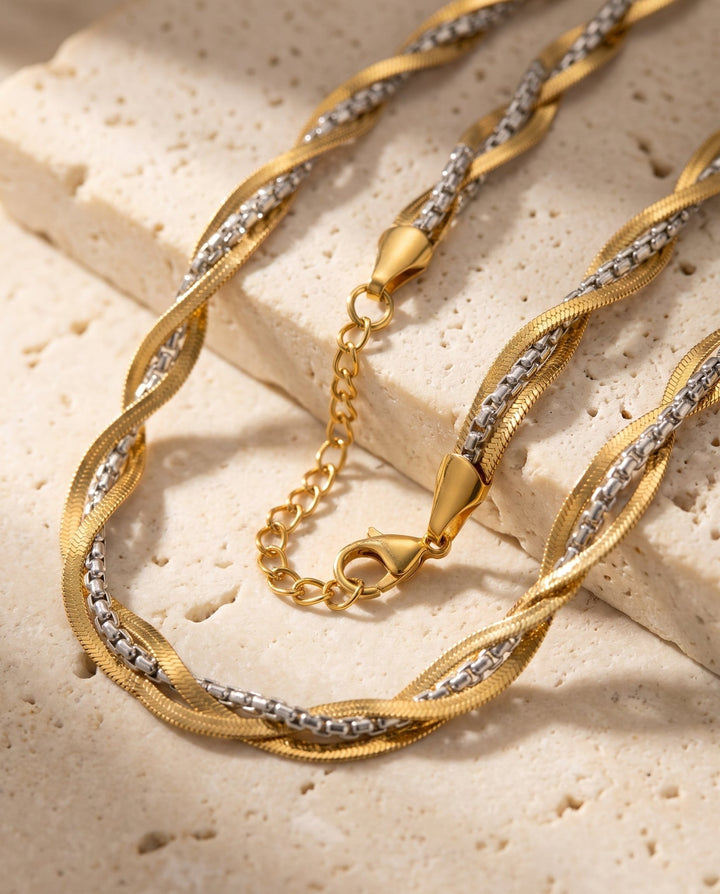 Mixed Metal Twisted Herringbone Necklace - iceandgold