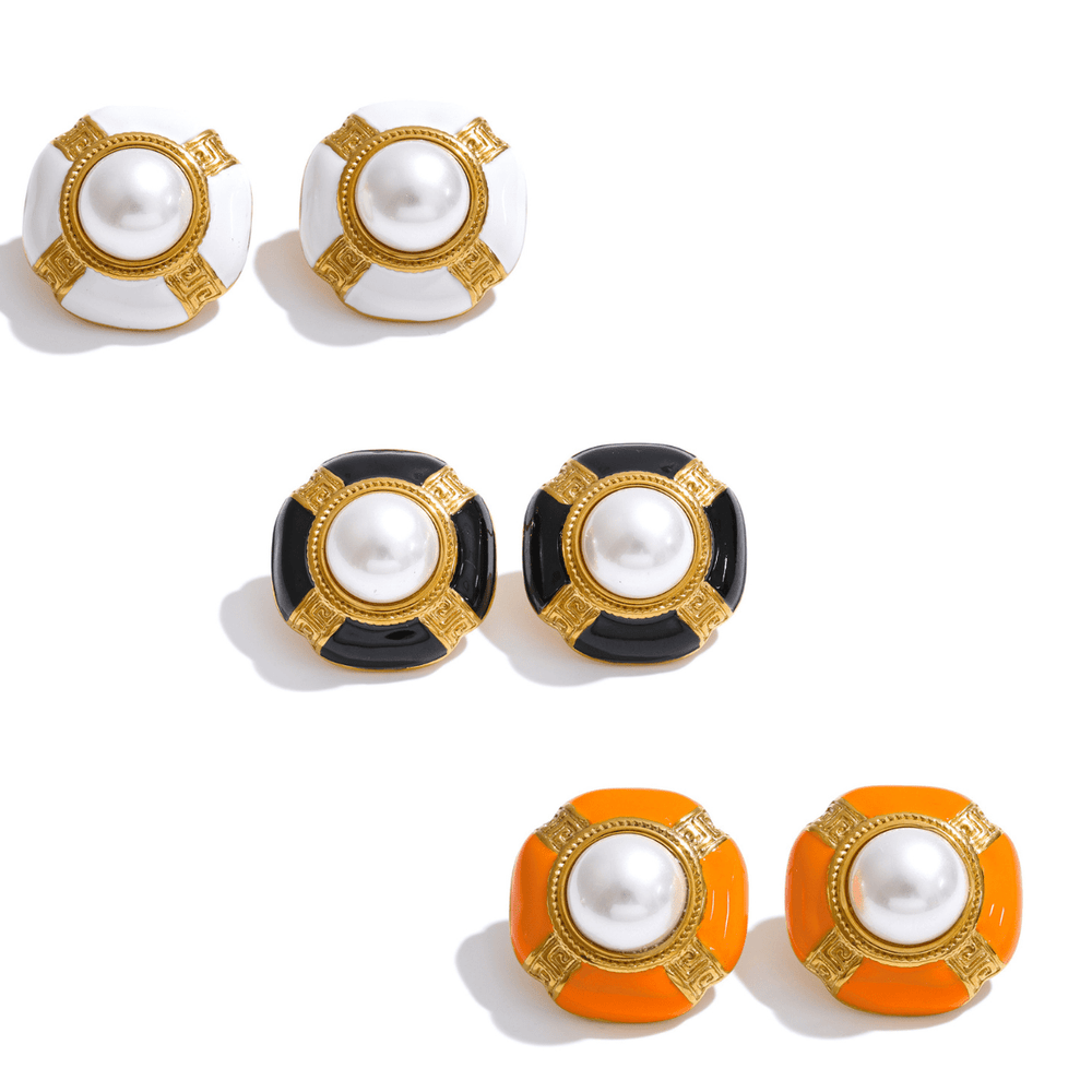 Retro Pearl Stud Earrings - iceandgold