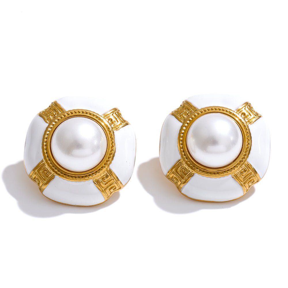Retro Pearl Stud Earrings - iceandgold