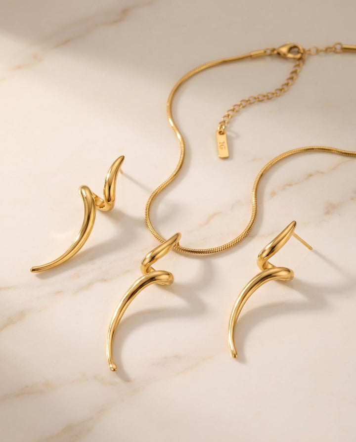 Spiral Earring and Necklace Set - iceandgold