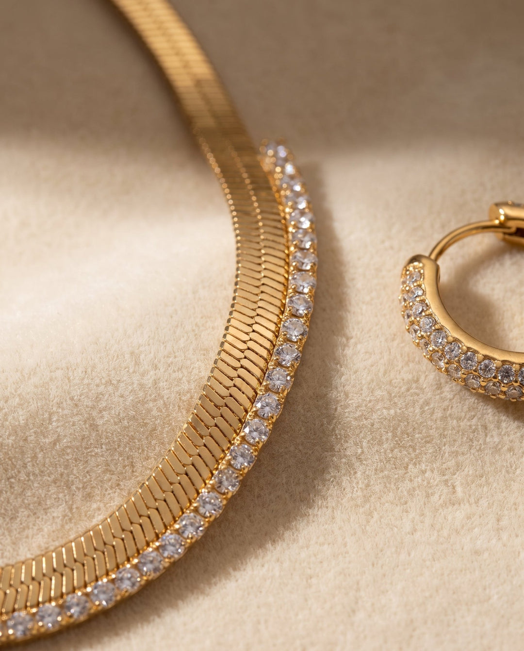 Studded Herringbone &amp; Hoop Earring Set - iceandgold