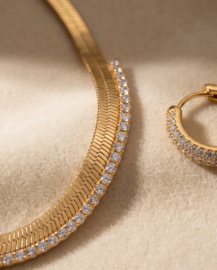 Studded Herringbone &amp; Hoop Earring Set - iceandgold