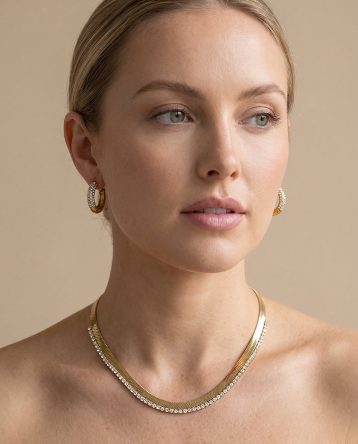 Studded Herringbone &amp; Hoop Earring Set - iceandgold