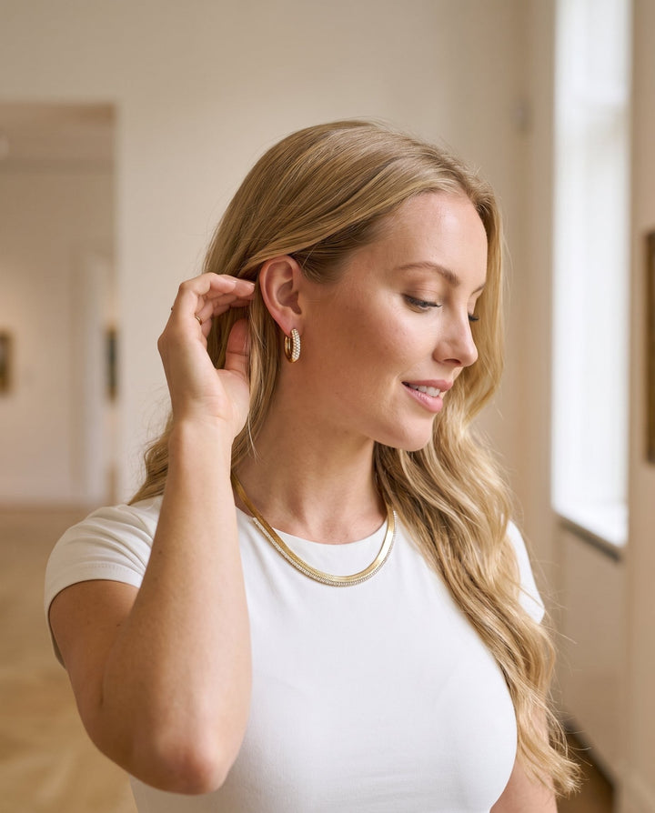 Studded Herringbone &amp; Hoop Earring Set - iceandgold