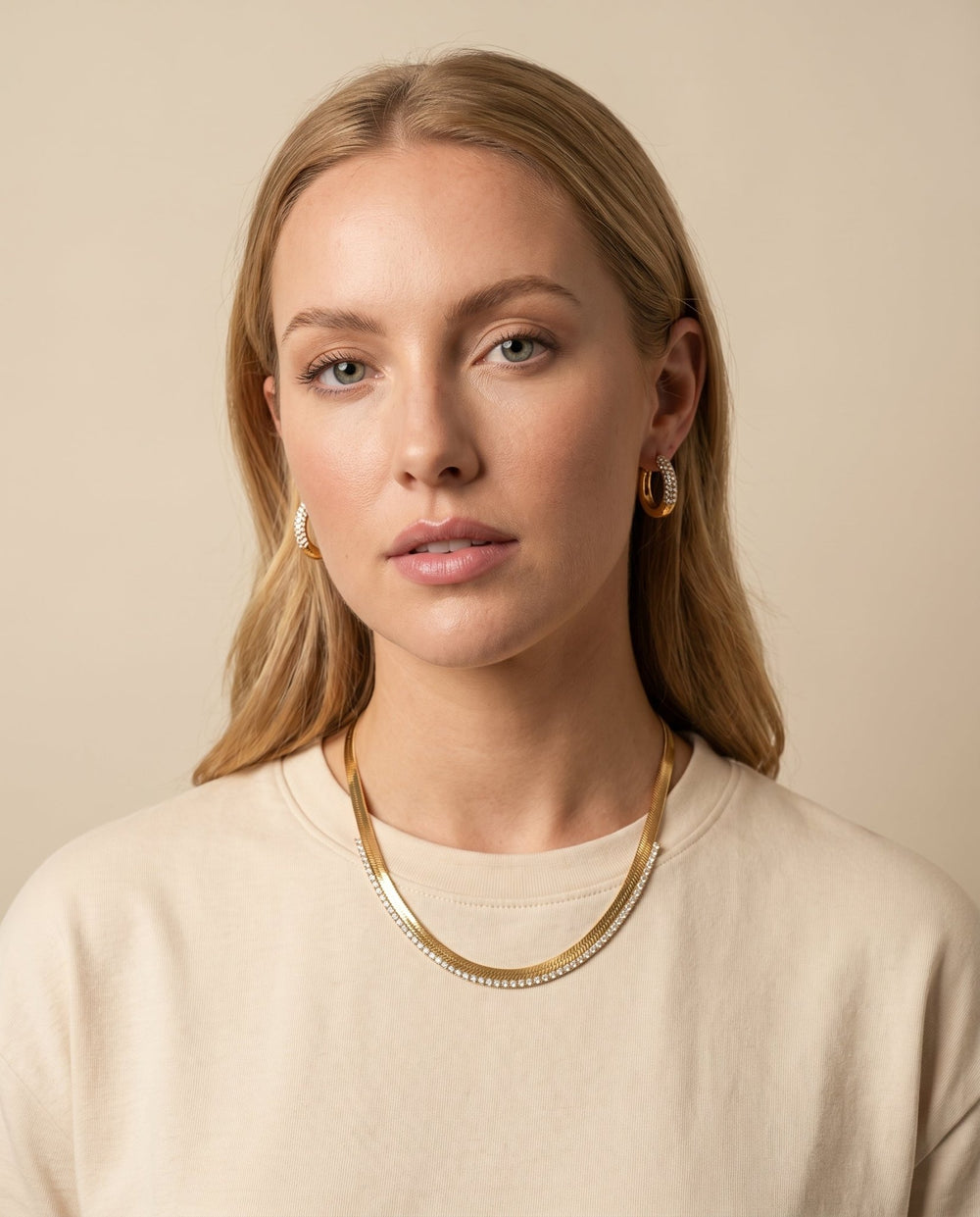 Studded Herringbone & Hoop Earring Set - iceandgold