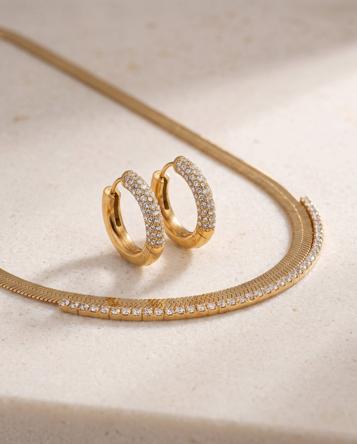 Studded Herringbone &amp; Hoop Earring Set - iceandgold