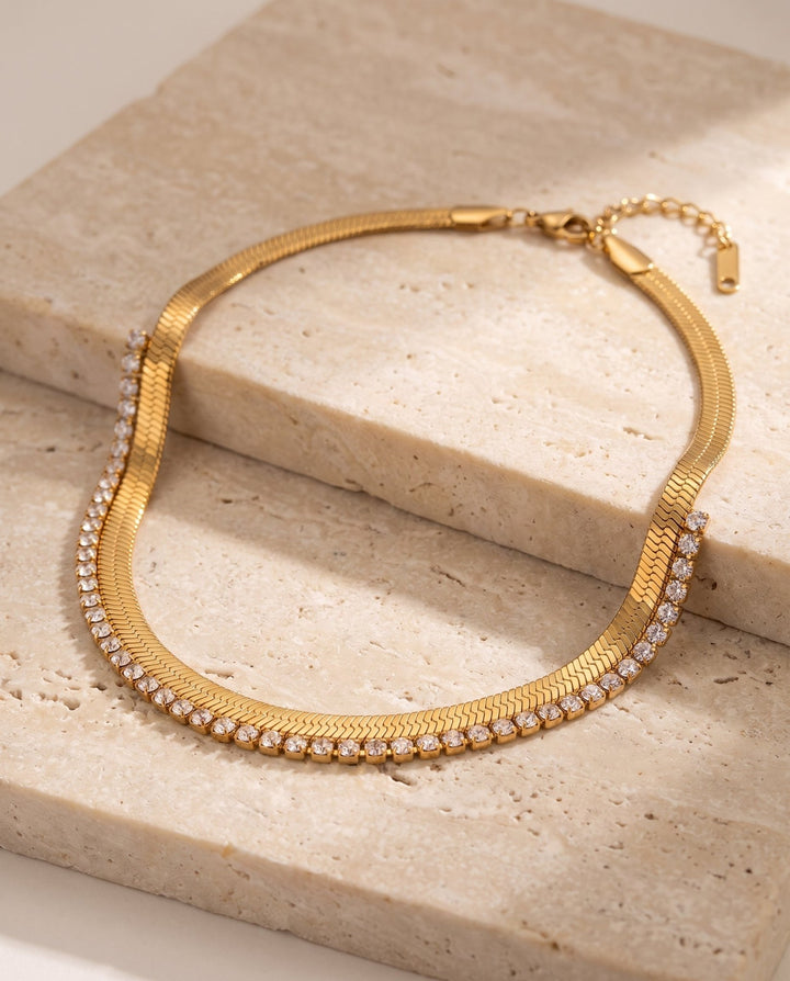 Studded Herringbone Necklace - iceandgold