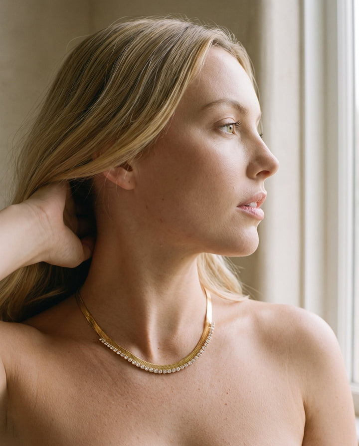 Studded Herringbone Necklace - iceandgold