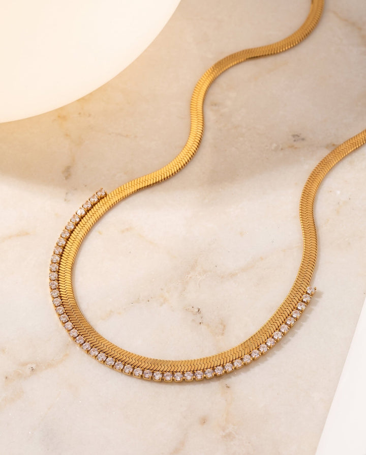 Studded Herringbone Necklace - iceandgold