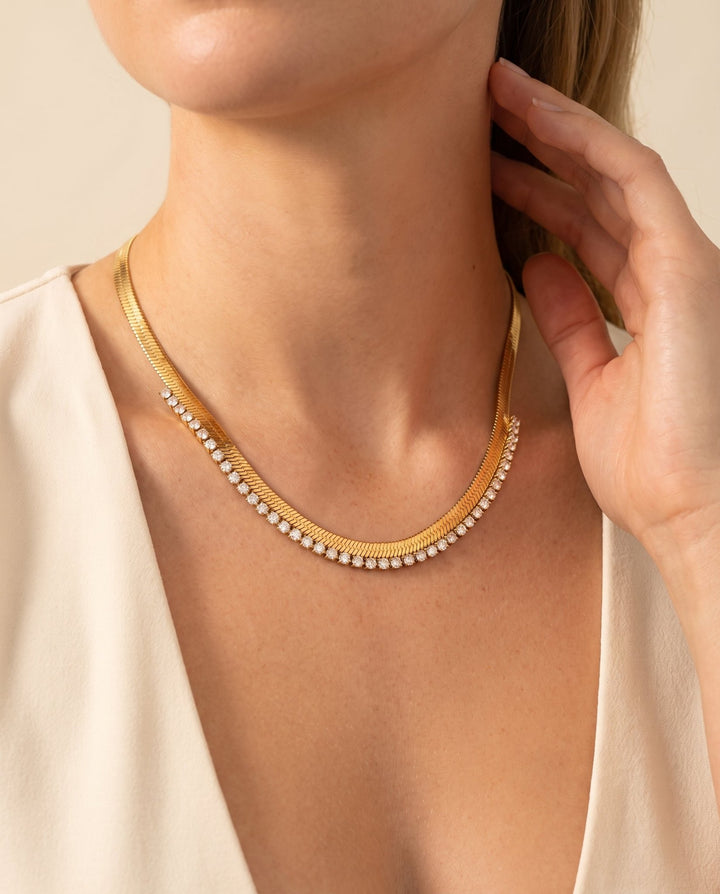 Studded Herringbone Necklace - iceandgold