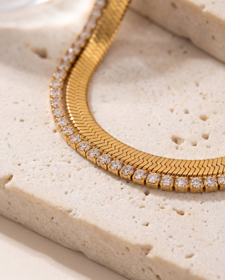 Studded Herringbone Necklace - iceandgold