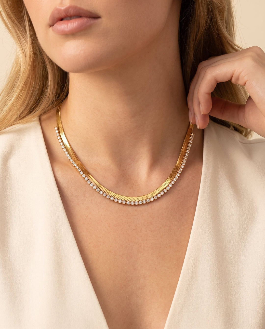 Studded Herringbone Necklace - iceandgold