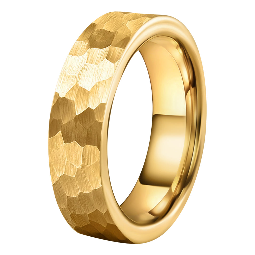 His & Hers 8mm Gold Hammered Wedding Band Set