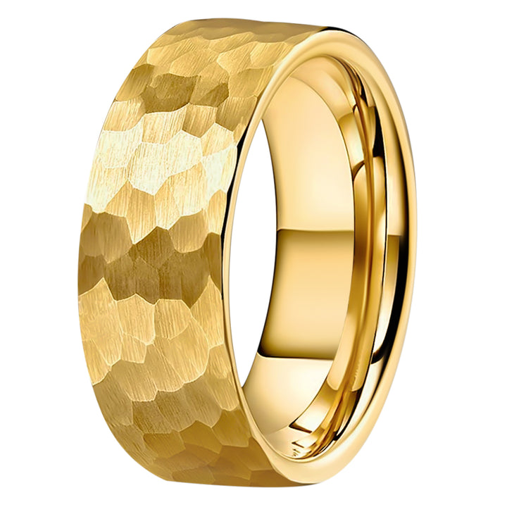 His & Hers 8mm Gold Hammered Wedding Band Set