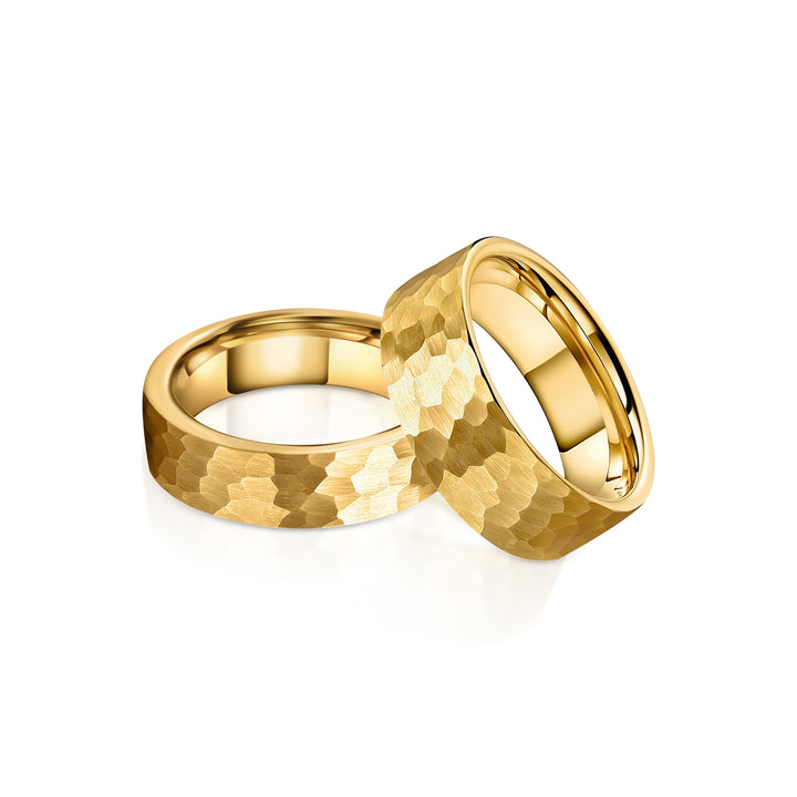 His & Hers 8mm Gold Hammered Wedding Band Set