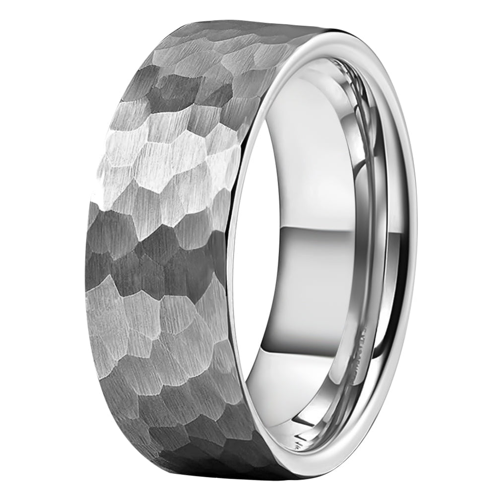 Men's 8mm Dark White Gold Hammered Wedding Band - iceandgold