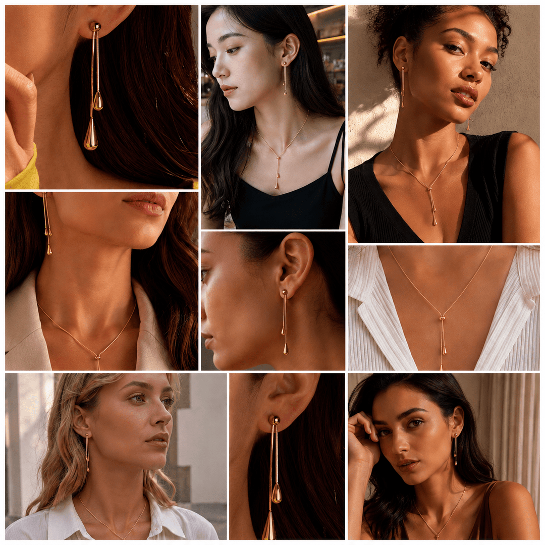 Water Drop Earring and Necklace Set - iceandgold