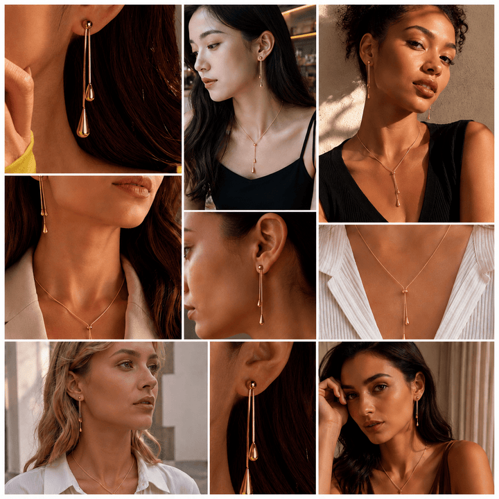 Water Drop Earring and Necklace Set - iceandgold